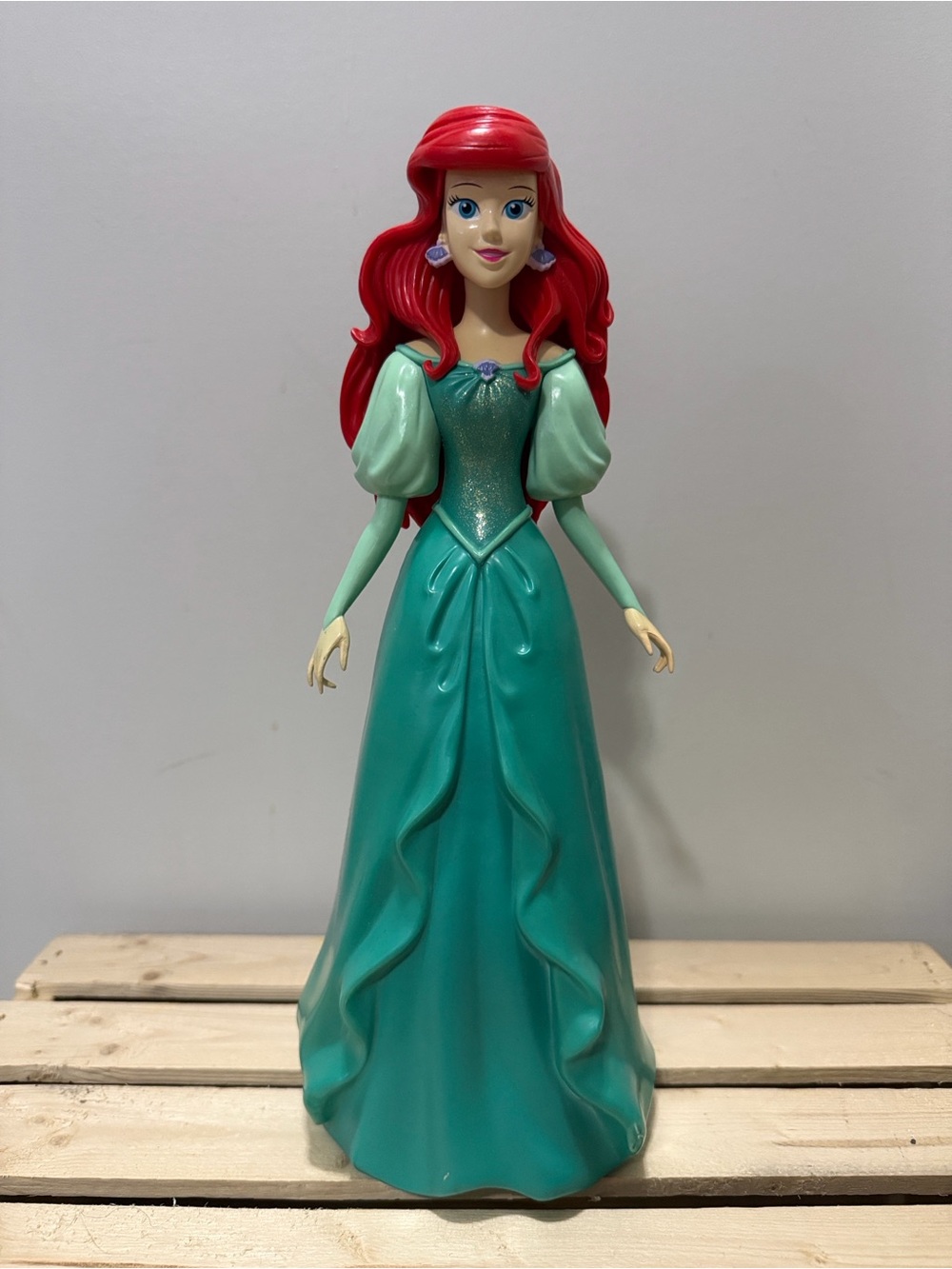 Disney Ariel Red Hair Teal Green Gown Figurine Coin Bank 13.5” Collectible